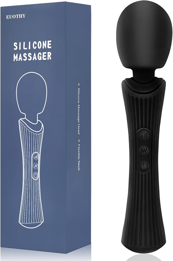 Handheld Cordless Personal Massager - Powerful 12 Vibration Patterns, 3 Speeds Settings & Waterproof, Body-Safe Silicone for Relaxation and Muscle Comfort in Neck, Shoulders and Foot - Black