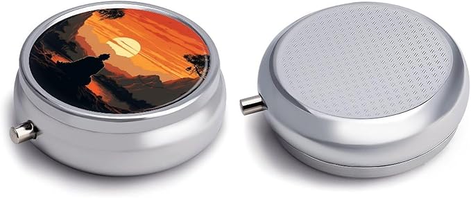 Buddha Silhouette Pill Box 3 Compartment Small Pill Case Portable Pill Box for Pocket Or Purse Round Metal Pill Box Cute Medicine Organizer Holder to Hold Vitamins Medication