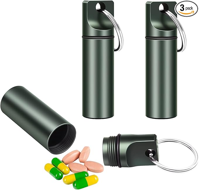 3 Packs Keychain Pill Holder, EFFIET Waterproof Small Pill Fob Travel Medicine Case for Purse, Mini Tablet Container Organizer Pocket for Men & Women (3 Packs Matt Finished)