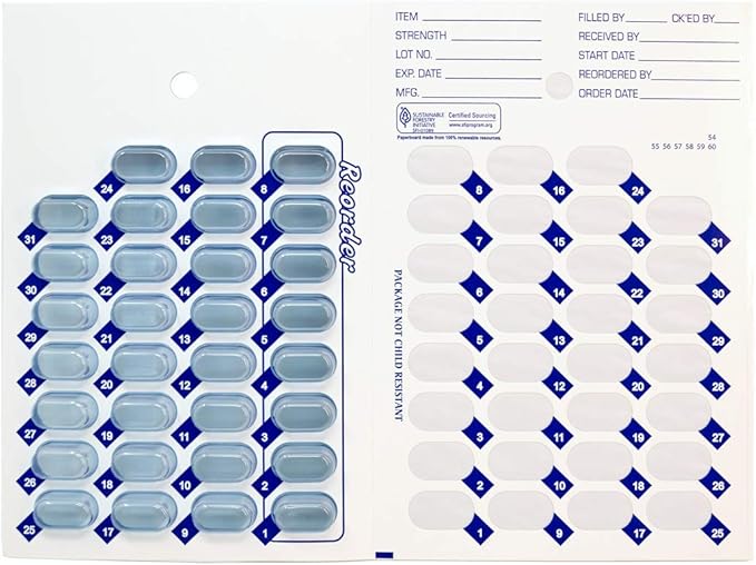 100 Pack Monthly or Weekly Cold Seal Medication Blister Pack System Cards - One Piece Unit Dose Book Fold, Easy No Extra Equipment Needed, Just Fill and Seal, (31 Day Monthly - 100 Pack)