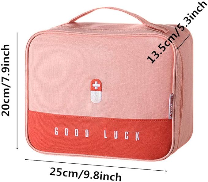 First Aid Kit Bag Empty Travel Medication Pouch Big Zippered Oxford Medical Survival Kit Carrier Handy Medicine Pills Drugs Package Organizer with 5 Pocket+1 Main Holder-9.8x7.9x5.3Inch (Pink-L)