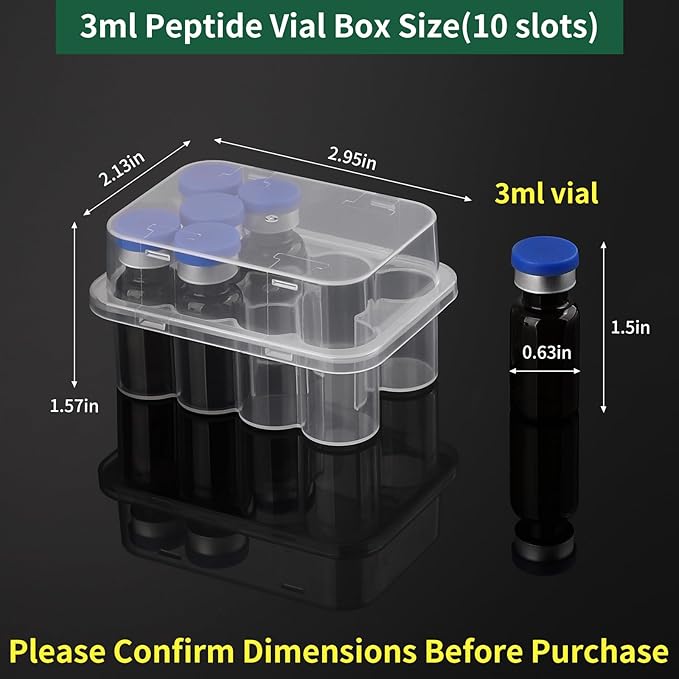 3-Pack Peptide Case for Fridge (2*10+24 Slots),3mL Vial Holder for Refrigerator Organized Storage,44-Slot Insulin & Peptide Organizer Set,Semi-Transparent Medical Vial Storage Case for Diabetic Care