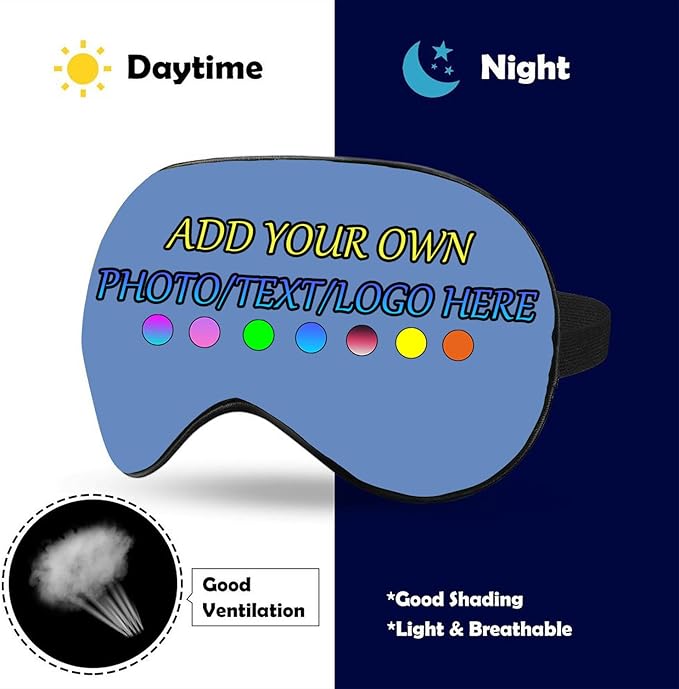 Personalized Eye Mask, Custom Eyeshade Blindfold Add Your Design Image Text Customized Eye Cover with Adjustable Strap for Sleeping Travel Work Naps Blocks Light, Dutch Blue