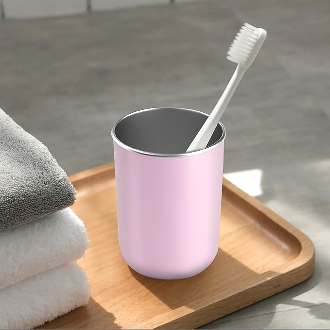 Stainless Steel Mouth wash Cup 12 oz Toothbrush Cup Stainless Steel Small Children Cups for Home，BPA-Free Insulated Tumbler for Home & Outdoor Activities drinking cup (pink)