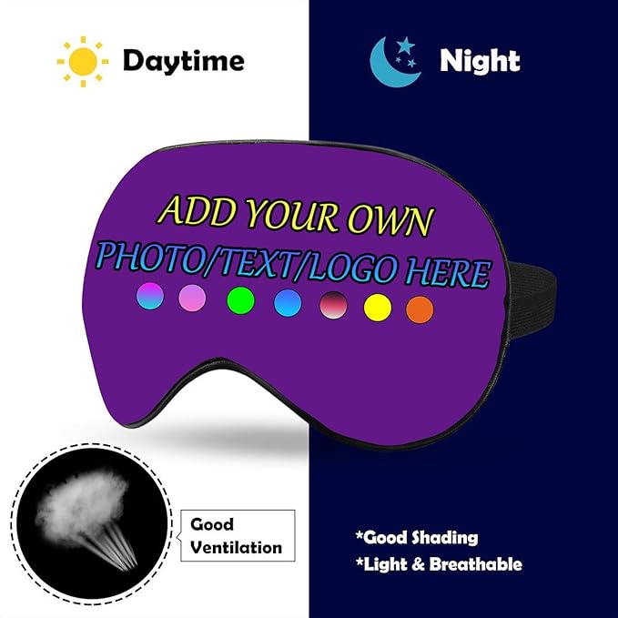 Personalized Eye Mask, Custom Eyeshade Blindfold Add Your Design Image Text Customized Eye Cover with Adjustable Strap for Sleeping Travel Work Naps Blocks Light, Purple