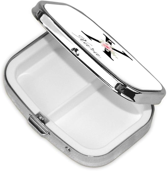 Custom Pill Box Personalized Square Small Pill Case with Mirror Add Your Photo Text Logo Name Decorative 2 Compartment Portable Metal Medicine Container Vitamin Organizer for Pocket Purse Travel (X)