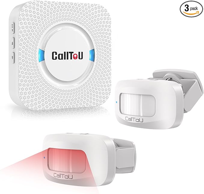 CallToU Wireless Motion Sensor Alarm Indoor Motion Detector Alarm, Bed Alarms for Elderly Dementia Patients, Motion Sensor Door Chime with 500 FT Range, 5 Adjustable Volume 2 Sensor + 1 Receiver