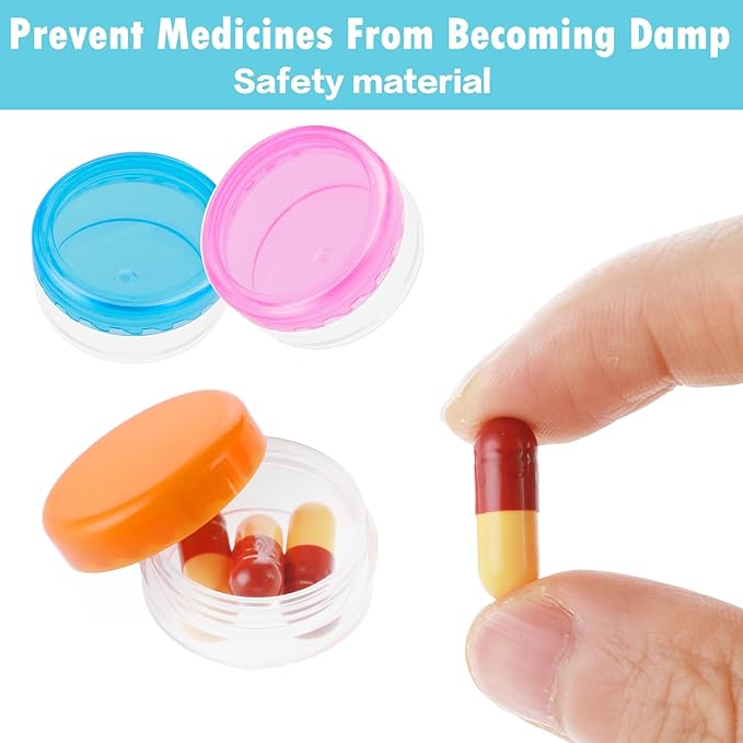 12Pcs Small Pill Box, Portable Travel Mini Pill Organizer Box Daily Medicine Case Holder for Pocket Purse Briefcase Cod Liver Oil Storage Container (Black/Purple/Orange/Blue/Yellow/Pink)
