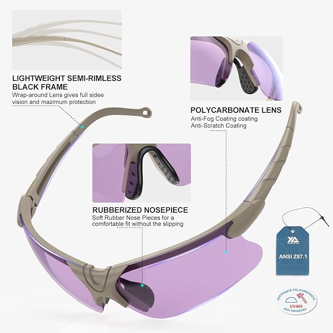xaegistac Shooting Glasses with Case Anti Fog Hunting Safety Glasses for Adults
