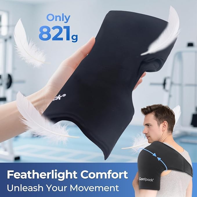 Shoulder Ice Pack Wrap for Rotator Cuff and Arm, Soft & Flexible Gel Cold Warp with Compression for Injuries, Tendonitis, Surgery, Easy to Wear for Men & Women