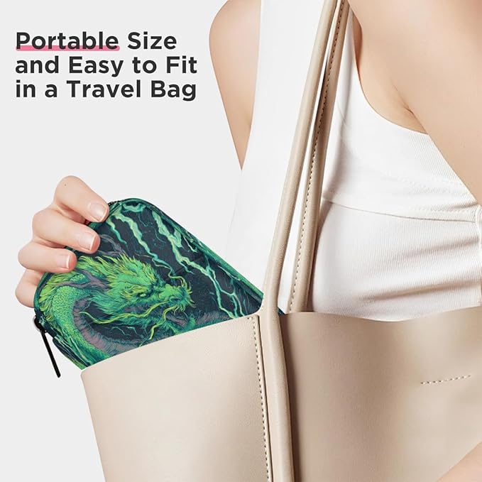 Abstract Green Dragon Pill Case Travel Pill Organizer Weekly 7 Day Portable with Zipper Medicine Box Pill Case for Vitamins, Birth Control,Fish Oils,Medication, Supplements