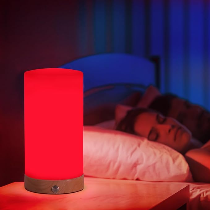 Revive - Red Light Lamp: Red Light for Sleep 660nm Melatonin Promoting Natural Sleep Aid, Bedroom & Nursery Nightlight (Milk Shade and Wood Base)