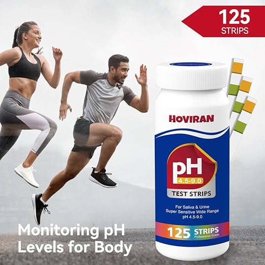 pH Test Strips for Saliva & Urine, 125 Urine Test Strips for Tracking Alkaline & Acid Levels in Body, Monitor Your pH Level from 4.5-9.0