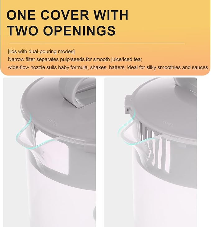 2 Quart/64oz Mixing Pitcher with Adjustable Plunger & Lid - BPA-Free, Leakproof Drink Container for Juice, Formula, Tea - Wide Mouth, Easy Clean, Vortex Mixing Technolog