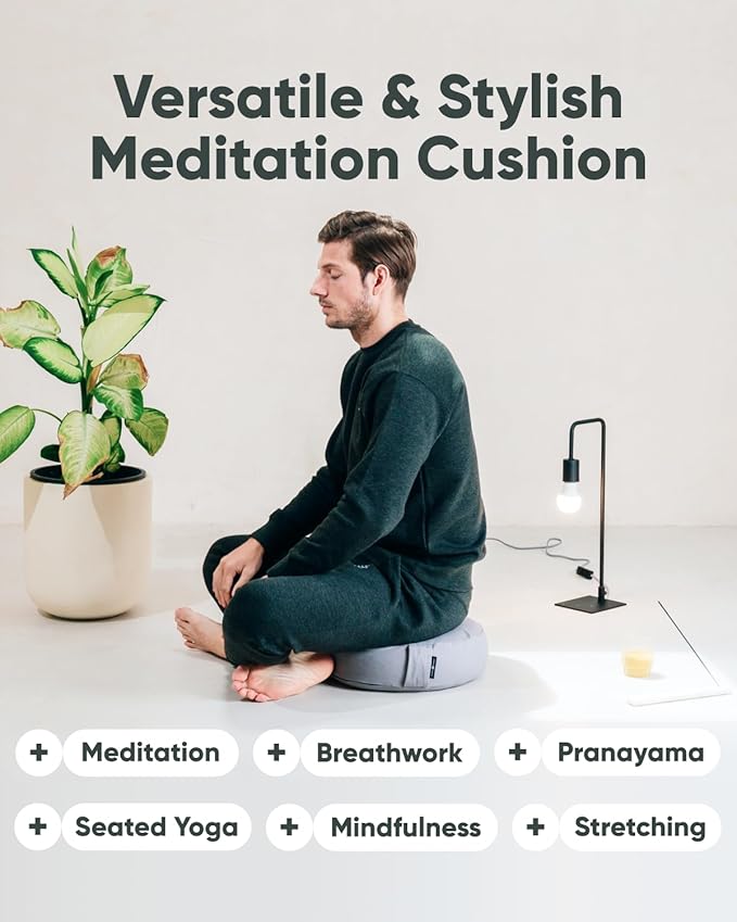 Mindful & Modern Large Meditation Cushion for Zafu Yoga - Meditation Pillow for Sitting on the Floor - Buckwheat Hull Filled Yoga Cushion with Removable, Washable 100% Cotton Cover and Carry Handle