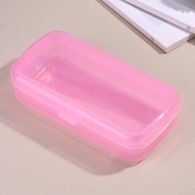 Nail Tool Sterilizer Box Plastic Sterilization Tray for Nail Art Accessories Tools, Disinfectant Container Soaking Box with Strainer Pedicure Manicure Cleaning Equipment, Pink