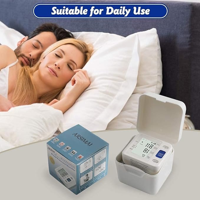 Blood Pressure Monitor - Wrist Accurate Automatic High Blood Pressure Monitors Portable LCD Screen Irregular Heartbeat Monitor with Storage Case and Adjustable Cuff Powered by Battery - White
