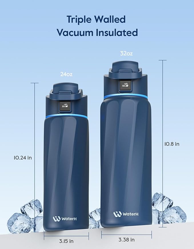 BOOST Smart Water Bottle that Reminds You to Drink, 24oz BPA-Free Stainless Steel Vacuum Insulated, Wide Mouth Water Tracker Bottle with APP for School, Gym, Office, Ideal for Mother's Day