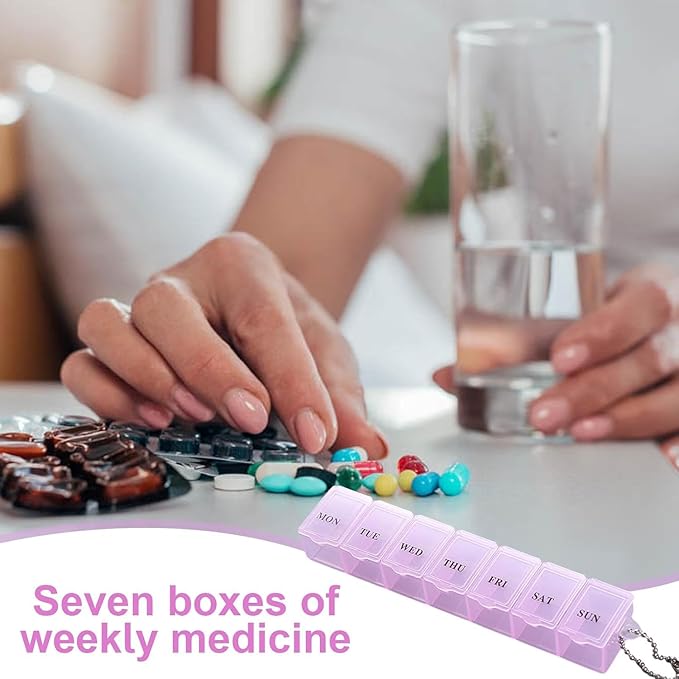 1 Pc Weekly Pill Dispenser - 7 Day Medicine Box, 7 Day Pill Holder | Pill Case Weekly, Medicine Storage Organizer, Clear Pill Organizer Box, Dustproof Pill Holder for Tablets, and Supplements (Pink)