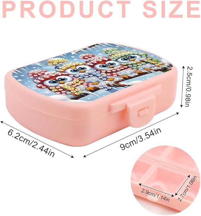 C'eitura 2pcs DIY Panda & Owl Diamond Art Painting Pink Pill Organizer with 6 Lid Detachable Compartments, Fun DIY Craft Project for Adults, Elegant Pill Case for Purse & Travel