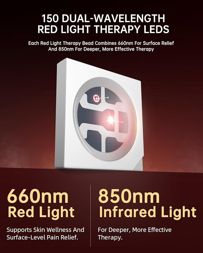 Large Red Light Therapy Belt for Body Pain Relief, 51.2"x7.87", 150 LEDs (660nm+850nm), 3 Therapy Modes & Timer, 5 Intensity Levels, Red Light Therapy Wrap for Arms, Back, Waist & More