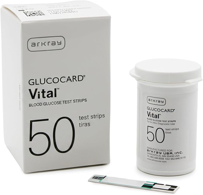 ARKRAY GLUCOCARD Vital Blood Glucose Test Strips – Automatic Coding, 0.5 µL Sample, Fast 7-Second Results, Compatible with GLUCOCARD Vital Blood Glucose Meter, 50 Count