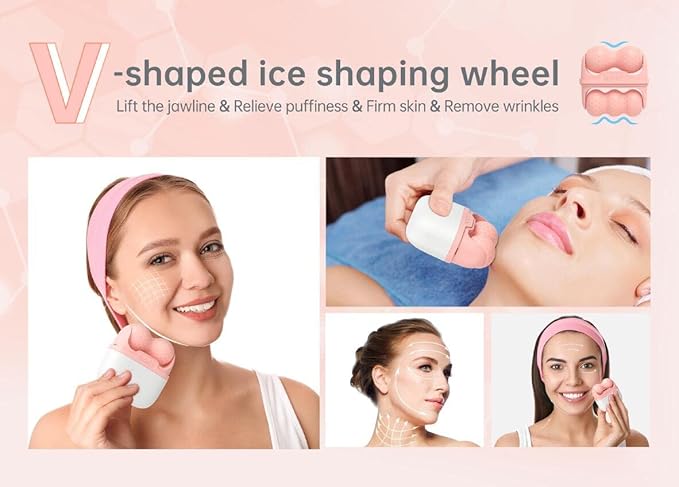 Deashun 2 in 1 Ice Roller for Face Eye, Face Massager Roller for Eye Puffiness, Reduces Wrinkles, Relief Migraine and Minor Injury, Cold Facial Skin Care Tools Ice Roller (Pink)