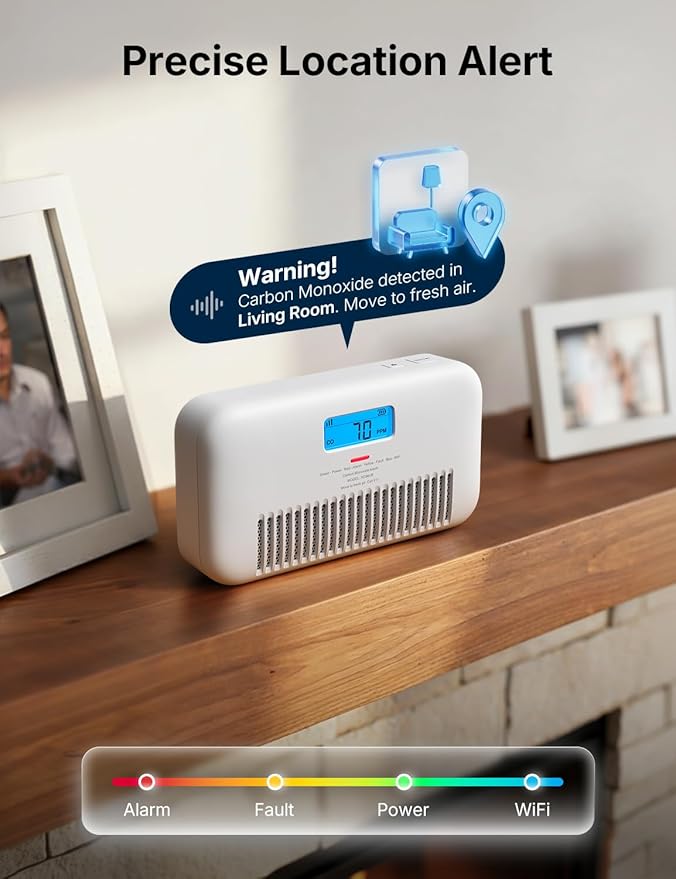 X-Sense Smart Wi-Fi Carbon Monoxide Detector, with Temperature & Humidity Monitor, Voice Alert, Replaceable Battery, Digital Display and Historic CO Peak Level, XC0M-iR 1-Pack