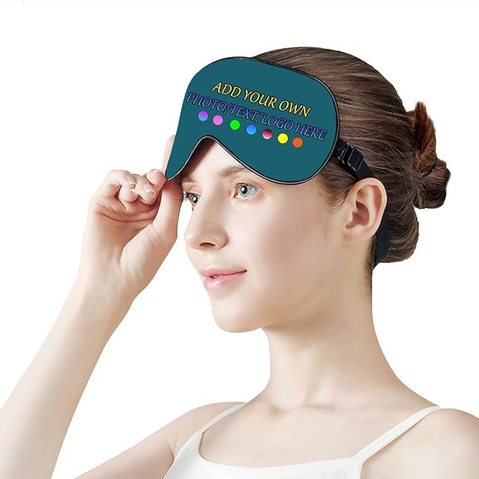 Personalized Eye Mask, Custom Eyeshade Blindfold Add Your Design Image Text Customized Eye Cover with Adjustable Strap for Sleeping Travel Work Naps Blocks Light, Blue Green