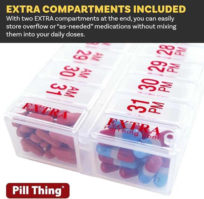 Twice-a-Day Monthly Large Pill Organizer Set - AM and PM Medication Organizer for the Entire Month. Set Contains 2 Organizers for 1 Month. (New STAY-TIGHT Lids)