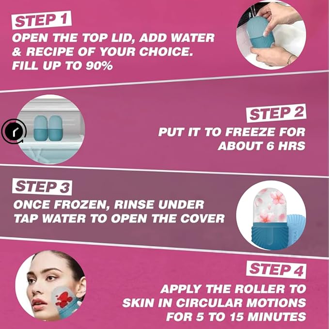 Ice Roller for Face & Eyes – Facial Ice Roller for Under Eye Puffiness, Reusable Silicone Ice Face Roller Massager for Skin Tightening, Pore Shrinking & Cooling Skincare Tool (Blue)