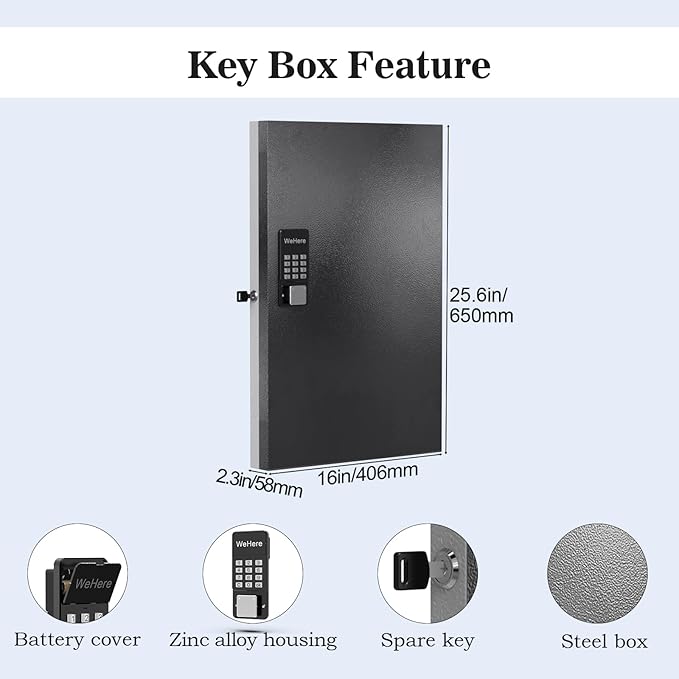 96-Key Smart Key Lock Box Wall Mount – Commercial Key Cabinet with App, Keypad, Bluetooth & WiFi Unlock (Sold Separately), Access Log Tracking, Key Management System for School, Office