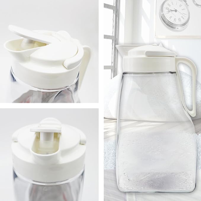 LargePour Airtight Pitcher with Lid, 3.1QT (99oz) – Leakproof Large Water Jug for Tea, Coffee, Juice & More, Top Handle, Locking Spout, Space-Saving, Easy Pour, Dishwasher Safe, Made in Japan