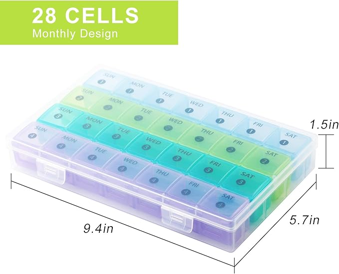 DANYING XL Monthly Pill Organizer 1 Time a Day with Dust-Proof Case, Extra Large 4 Weeks Pill Box Once a Day, 28 Days Pill Container 1 Per Day, Weekly Vitamin Case, Daily Medicine Organizer