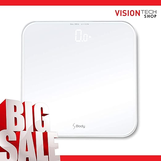 VisionTechShop S Body High Precision Ultra Wide Digital Body Weight Bathroom Scale up to 396lb/180kg, Super-Clear Large LED Display,Step-On Technology, White