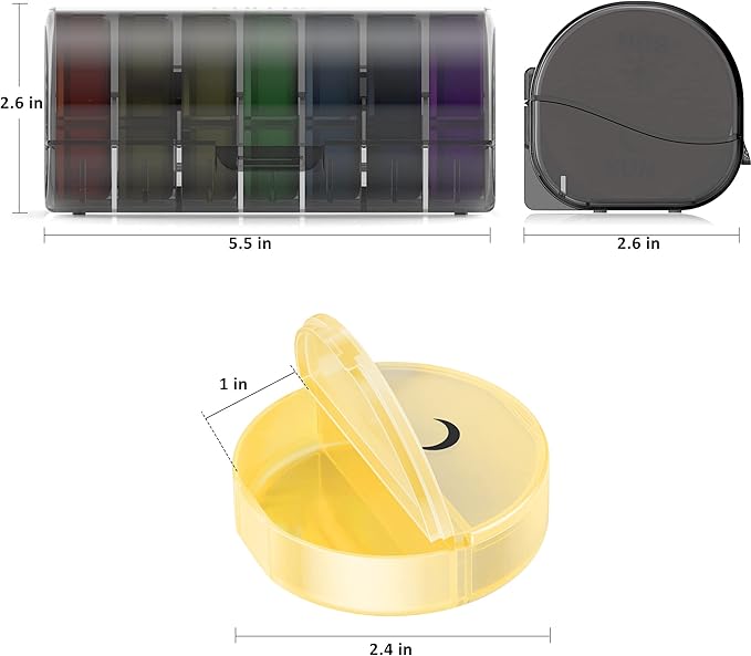 Daily Pill Organizer (Twice-a-Day) - Weekly AM/PM Pill Box, Round Medicine Organizer, 7 Day Pill Container, Vitamin Organizer for Vitamin Fish Oils Supplement