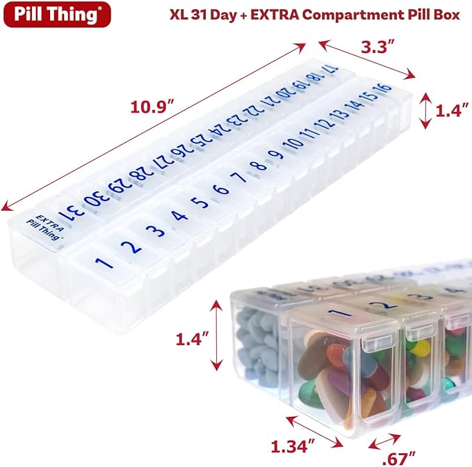 XL Twice-a-Day Monthly Pill Box Planner Set, 31 Day AM & PM Medication Organizer, 2 Vitamin Holders for One Month (XL - 31 Day AM/PM - Blue)