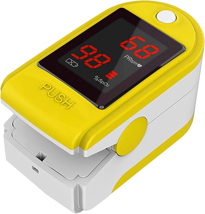 Concord Basics Fingertip Pulse Oximeter - Blood Oxygen Saturation Monitor with Carrying Case, Batteries, Silicone Cover & Lanyard - Easy to Use, Accurate SpO2 & Pulse Measurement (Yellow)