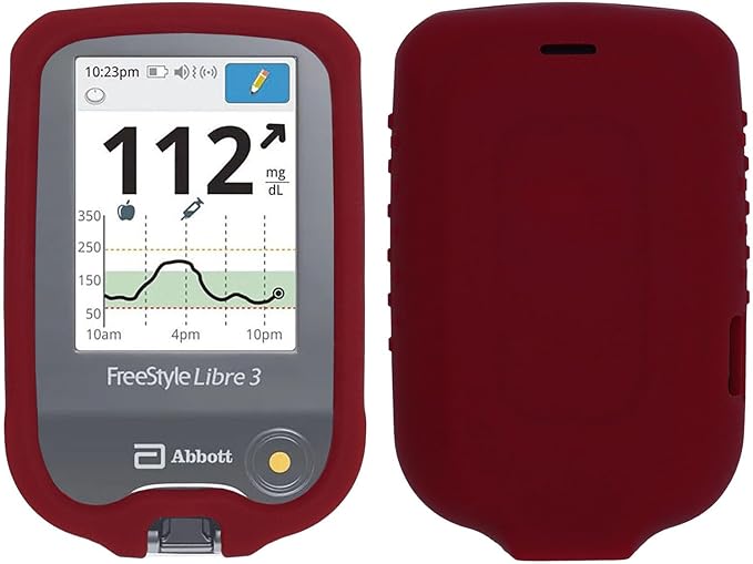 Premium Silicone Protective Cover Set ((Screen Protector +Lanyard + Lanyard Patch) for Freestyle Libre 3 / Freestyle Libre 2/14 Day (Continuous Glucose Monitor) (RED)