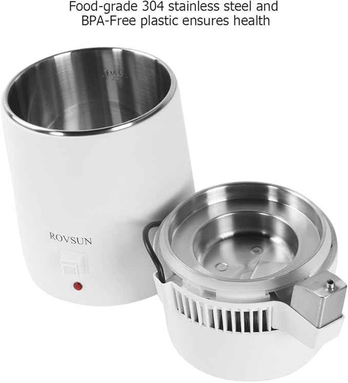 4L Countertop Water Distiller Machine Stainless Steel Home Pure Water Purifier Filter, 750W Distilled Water Maker with Glass Container, 1L/H