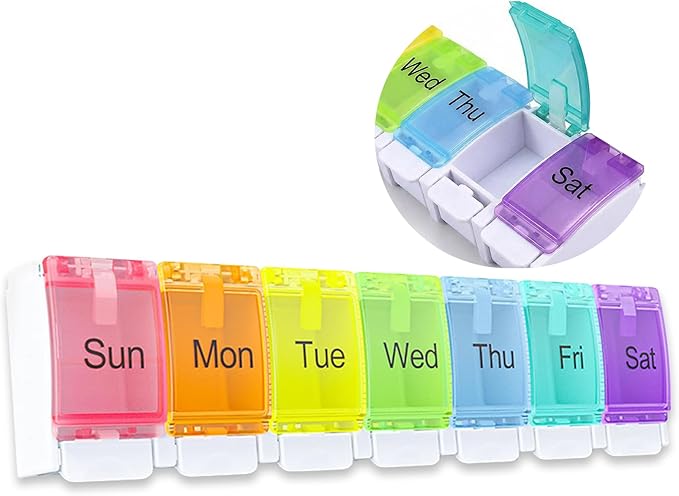 Weekly Pill Organizer,7 Day Pill Box with Push Buttons–Medicine Pill Case for Travel,Daily Vitamin Container,Medication&Supplement Holder,Cute Pill Organizer