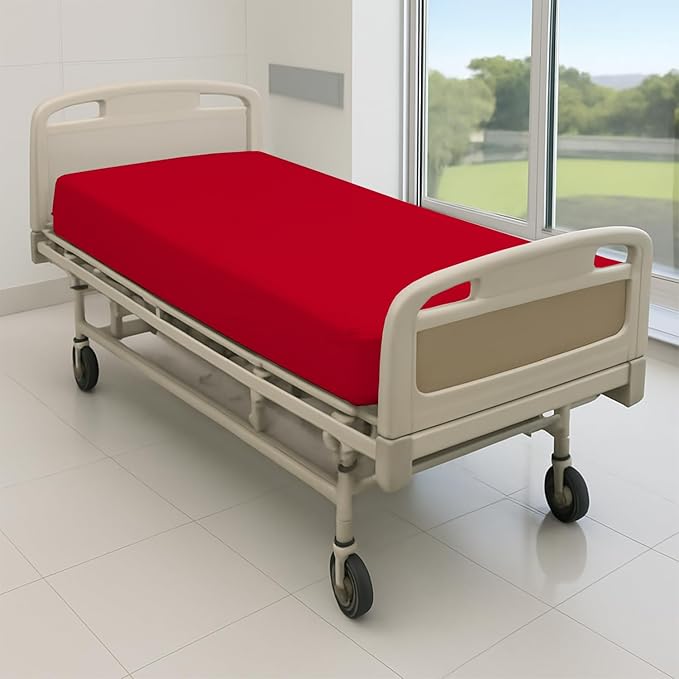 6 Pack Fitted Hospital Bed Sheets - Soft Microfiber Hospital Fitted Sheet - Hospital Bed Fitted Sheets (Red, 36" x 84" x 12")
