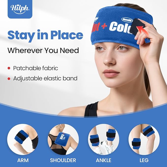 Hilph Ice Pack for Injuries Reusable, 2 Packs Hot Cold Soft Gel Ice Pack with Adjustable Strap, Flexible Ice Wraps for Joints and Muscle, Back, Knee & More Discomfort Relief (9.5" x 4.7") Blue