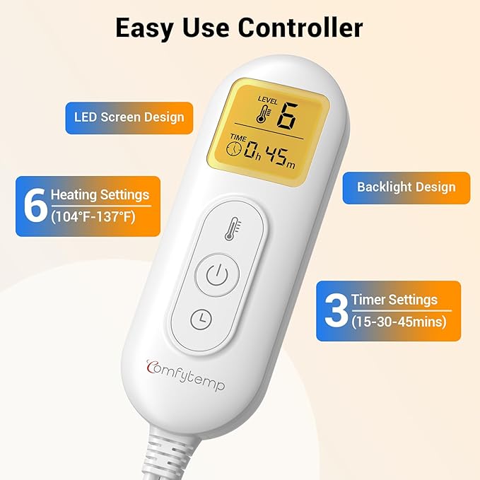 Comfytemp Heating Pad for Back, Electric Heat Pad with Lumbar Support Brace for Period, Larger Back Heated Wrap with 6 Heat Setting & 3 Timers for Women Men Mom Dad Elderly, Waist Up to 59"