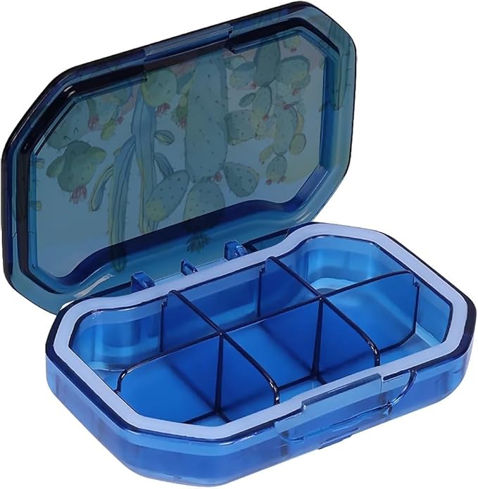 This Portable Cacti in The Desert Pattern 6 Compartment Pill Box Can Be Placed in A Pocket Or Wallet to Store Vitamins, Medicines Health Supplements Other Medications.