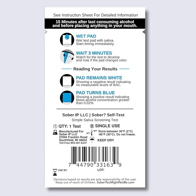FDA Cleared Saliva Alcohol Test Strip, Highly Accurate BAC Self‑Test, 2–3 Minute Results, Portable & Discreet Sober Test Anywhere (1)