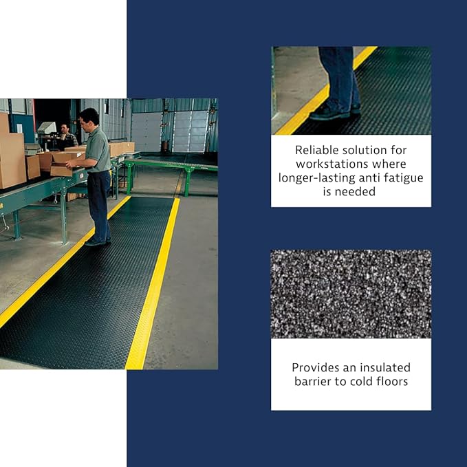 Notrax 419 Diamond Sof-Tred™ with Dyna-Shield® 3' x 60' x 1/2" Anti Fatigue Mat, Slip Resistant Diamond Textured Surface, Ideal for Industrial and Commercial Workplaces, Black/Yellow, 419R0036BY