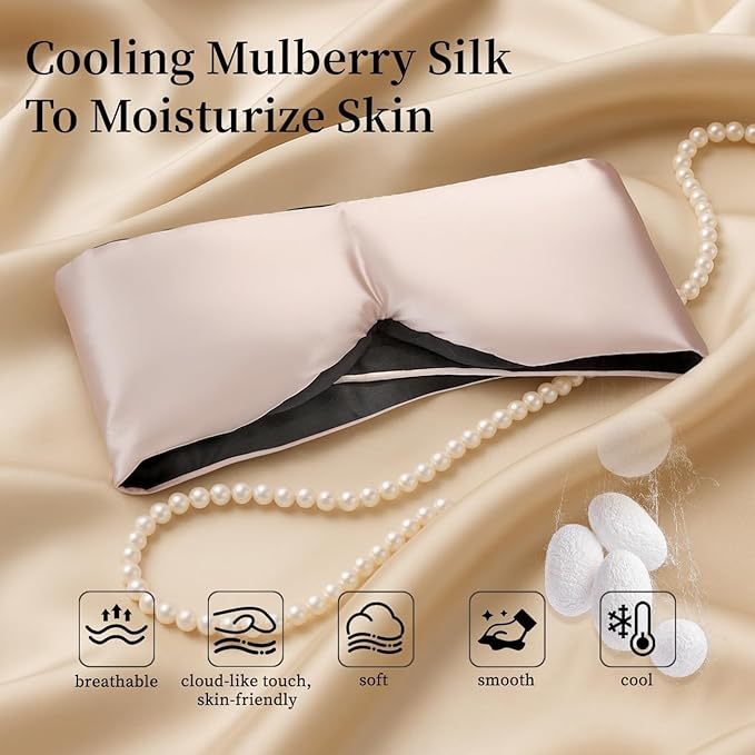 USlixury Silk Sleep Mask, 3D Contoured Sleeping Masks, Blackout Sleep Masks for Women with Nose Wing,100% Mulberry Silk, Face-Hugging Non-Slip SLEP Mask for Side Sleeper, 27.5x4.5'', Peach