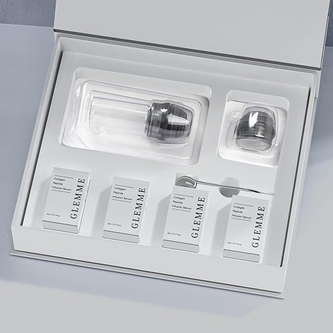Micro Infusion System for Face & Neck, Titanium Needle Cosmetic Stamp Hydra Microneedling Serum - Peptides & Hyaluronic Acid Serum for All Skin Types, 0.25mm Home Infusion Set