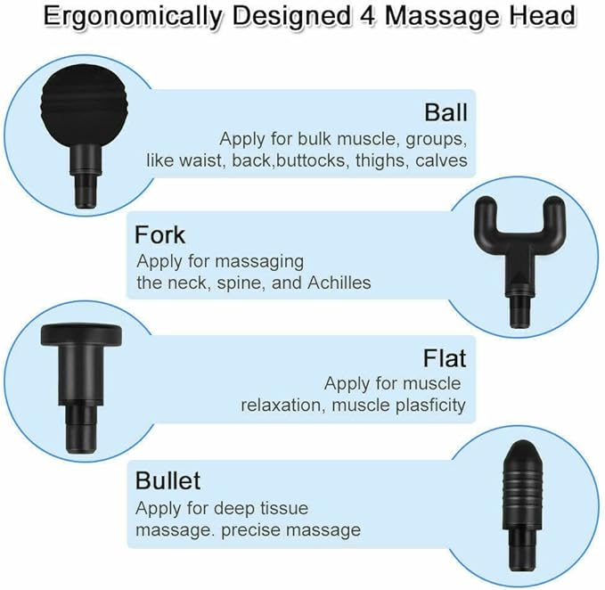 Massage Gun Percussion Massager Deep Tissue Muscle Vibrating Relaxing + 4 Heads